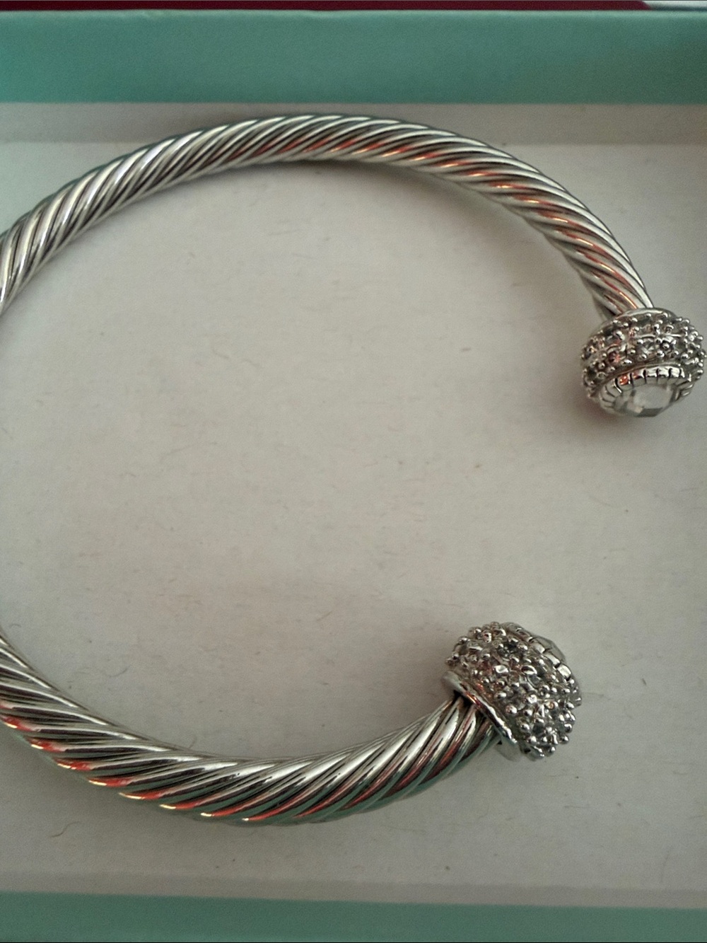 Park Lane Silver-Tone Twisted Cable Cuff with Pave End Caps